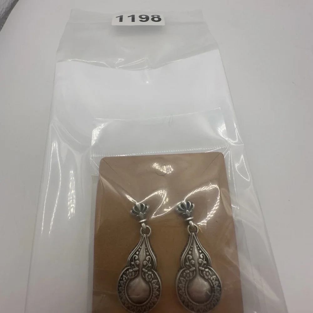 Brighton Earrings Silver Tone Scroll Teardrop Drop Fleur de Lis Post Retired